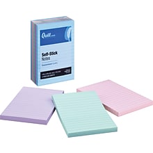 Quill Brand® Self-Stick Notes, 4 x 6, Coastal Pastel Colors, Lined, 100 Sheets/Pad, 5 Pads/Pack (7