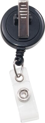 Swivel-Back Clip-On Retractable ID Reel with Badge Holder, Black, 12/PK