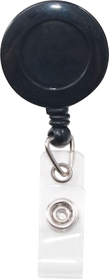 Swivel-Back Clip-On Retractable ID Reel with Badge Holder, Black, 12/PK