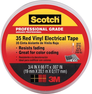 Scotch® Vinyl Electrical Coding Color Tape, Red, 7 mil