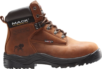 Mack Boots, Bulldog, Mens Steel Toe Work Boot, Leather, Rocky Brown, Mid cut, Size 5 (Womens Size 7)