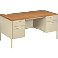 HON® Metro Classic Double Pedestal Desk, 2 Box/2 File Drawers, 60W, Harvest Laminate, Putty Finish