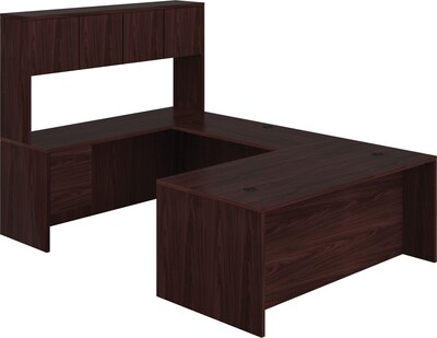 HON 10500 Series Bundle Solutions Right U-Station with Stack-On Storage, Mahogany, 72" x 108"