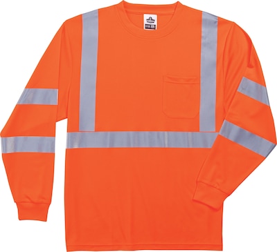 Ergodyne GloWear® 8391 High Visibility Long Sleeve T-Shirt, ANSI Class R3, Hi-Vis Orange, X-Large (21715)