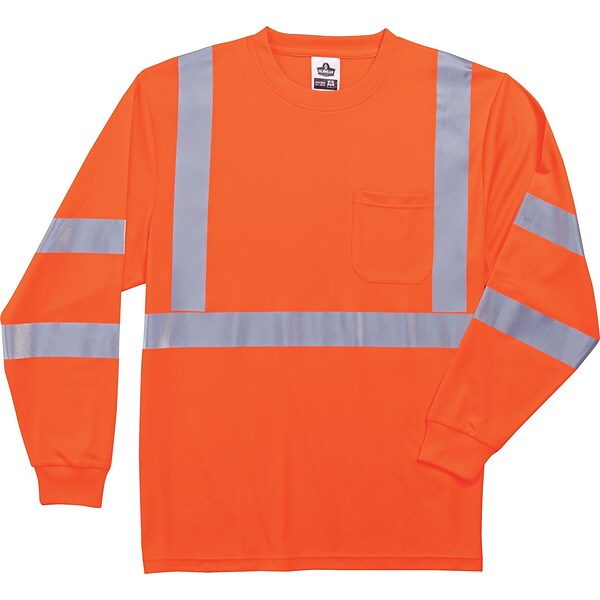 Ergodyne GloWear 8391 Class 3 Hi-Visibility Long Sleeve T-Shirt, Orange, XL