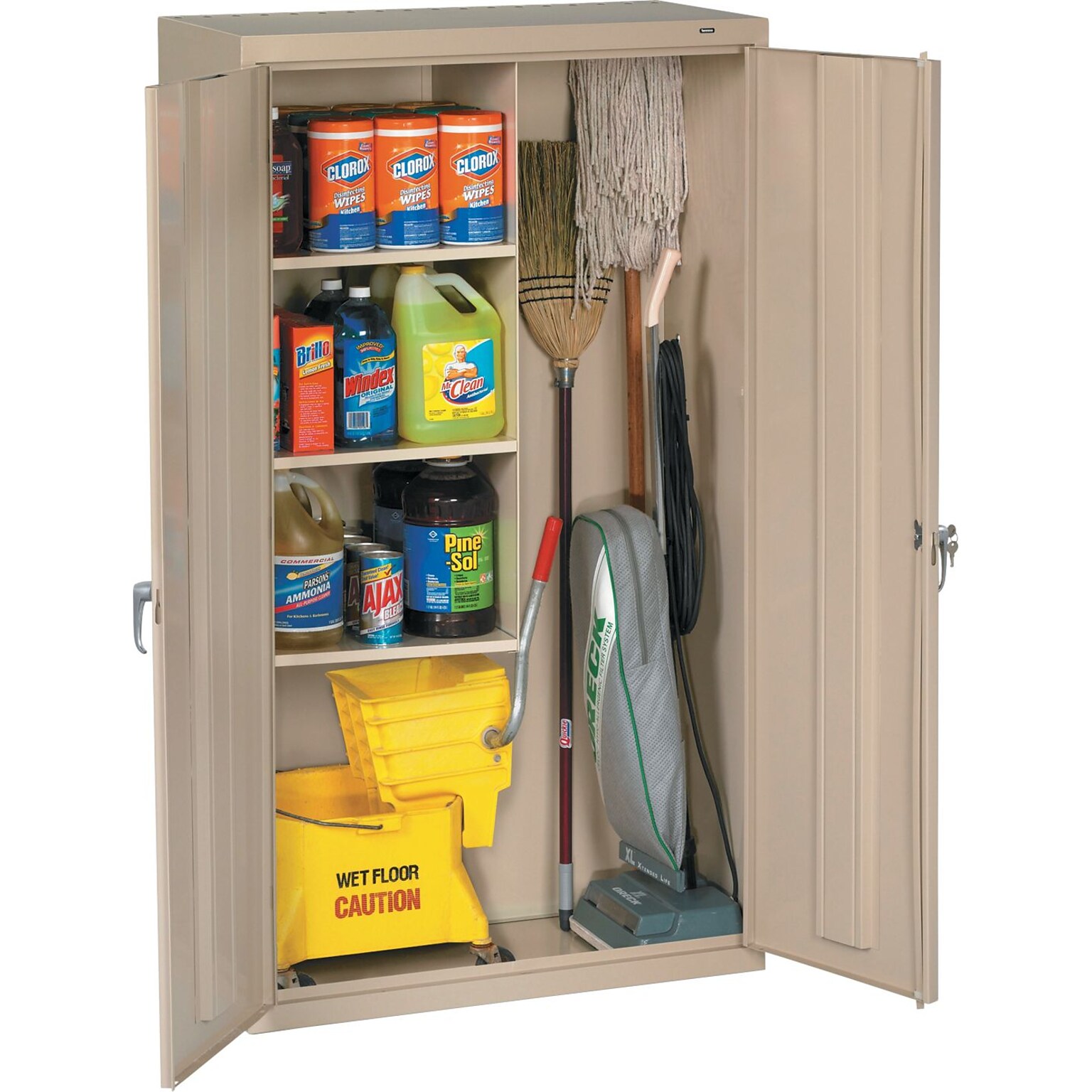 Tennsco® Janitorial Supply Cabinet, Putty, 64Hx36Wx18D