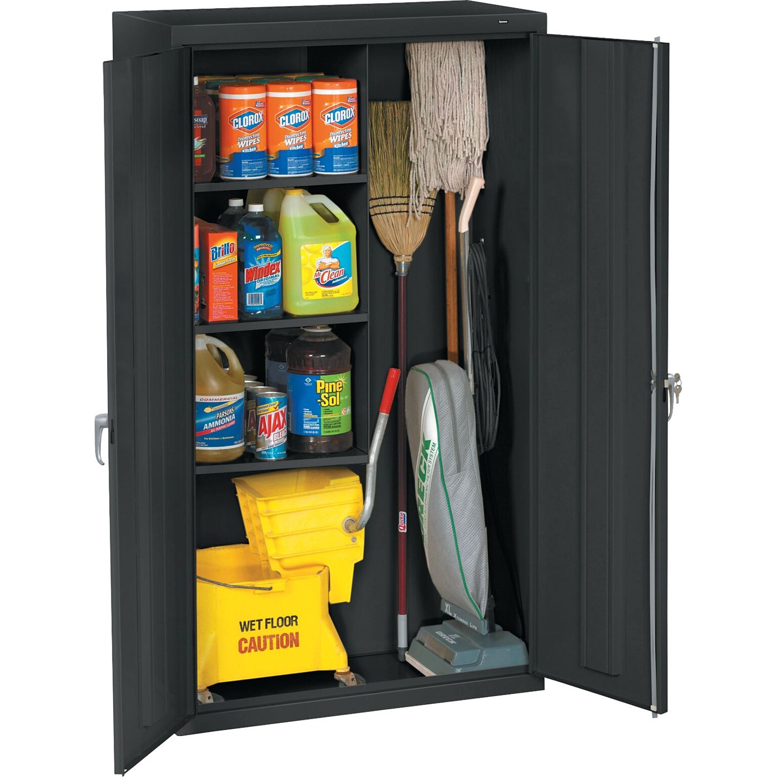 Tennsco® Janitorial Supply Cabinet, Black, 64Hx36Wx18D