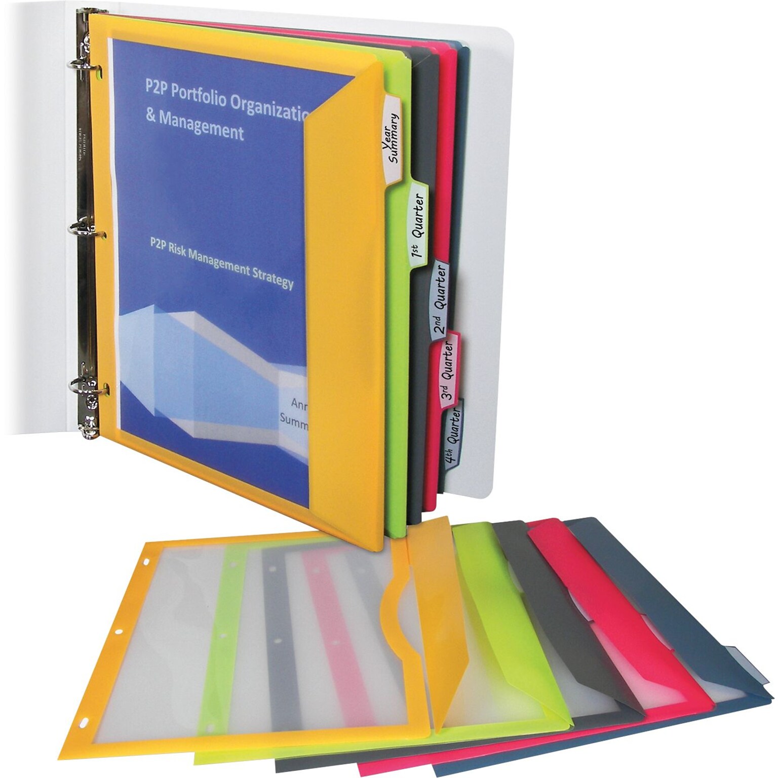 C-Line Poly Binder Pockets With Write-On Index Tabs, 3-Hole Punched, 5 Tabs, Assorted, 5/Pack (CLI06650)