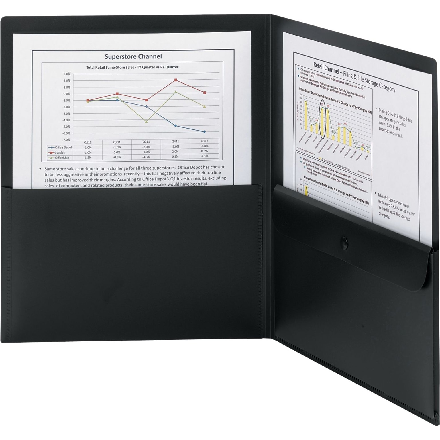 Smead® Letter Poly Two-Pocket Folder With Security Pocket, Black, 5/Box