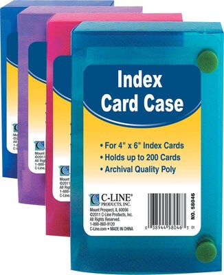 C-Line Index Card Case, 4 x 6, Assorted Colors (CLI58046)