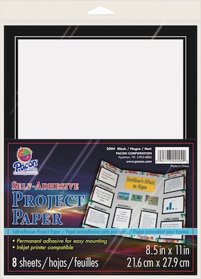 Pacon® Self-Adhesive Project Paper, 8-1/2 x 11", White/Black, 8/Pack