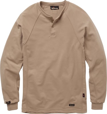 Workrite® Flame Resistant 6.7 oz Tecasafe Long Sleeve Henley Shirt, Khaki, 2XL
