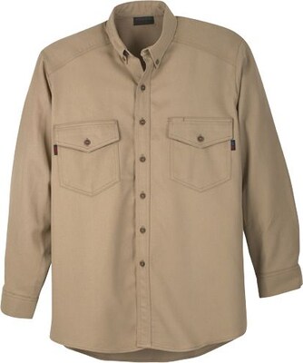 Workrite Flame Resistant 7 oz. UltraSoft Long Sleeve Utility Shirt, Khaki, Large, Regular