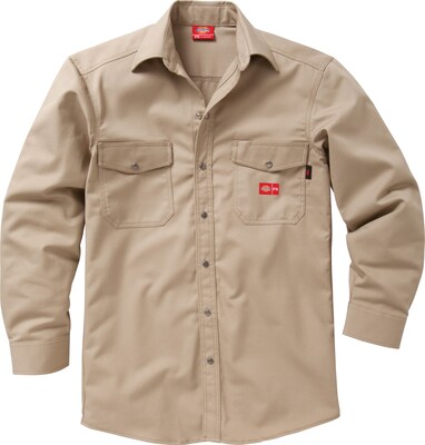 Dickies® Flame Resistant 7 oz. Amtex™ Snap-Front Long Sleeve Shirt, Khaki, Medium, Regular