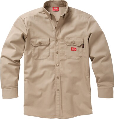 Dickies® Flame Resistant 7 oz. Amtex™ Button-Down Long Sleeve Work Shirt, Khaki, 2XL, Long