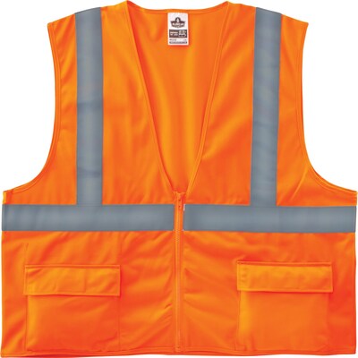 Ergodyne GloWear 8225Z High Visibility Sleeveless Safety Vest, ANSI Class R2, Orange, S/M (21153)