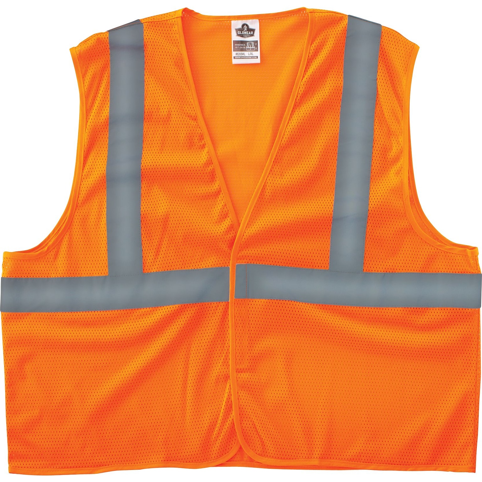 Ergodyne GloWear® 8205HL High Visibility Sleeveless Safety Vest, ANSI Class R2, Orange, 4XL/5XL (20969)
