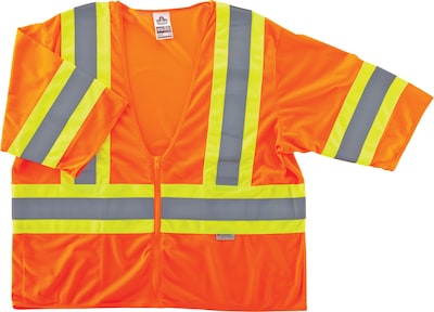 Ergodyne GloWear 8330Z High Visibility Short Sleeve Safety Vest, ANSI Class R3, Orange, 2XL/3XL (221