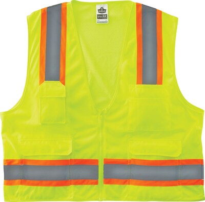 Ergodyne GloWear 8248Z Class 2 Hi-Visibility Two-Tone Surveyors Vest, Lime, 4XL/5XL