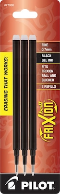 Pilot FriXion Ball Erasable Gel-Ink Pen Refills, Fine Point (0.7mm), Black, 3/Pk (77330)