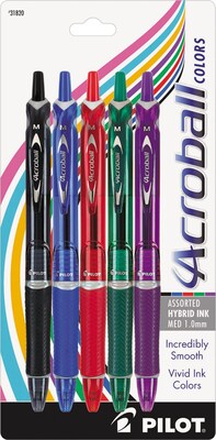 Pilot Acroball Colors Advanced Ink Retractable Ballpoint Pens, Medium Point, Assorted Ink, 5/Pack (3