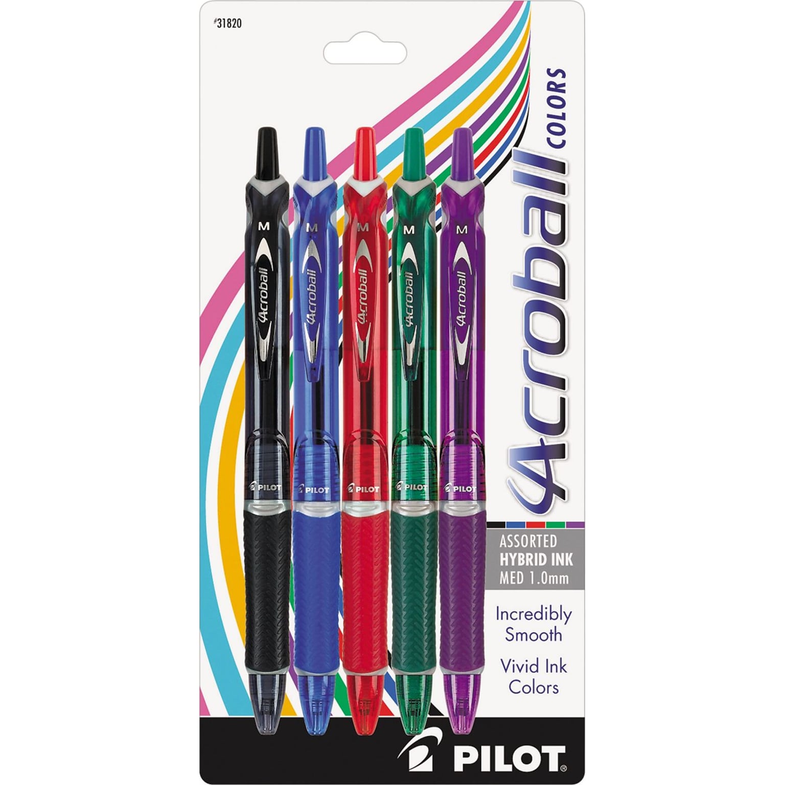 Pilot Acroball Colors Advanced Ink Retractable Ballpoint Pens, Medium Point, Assorted Ink, 5/Pack (31820)