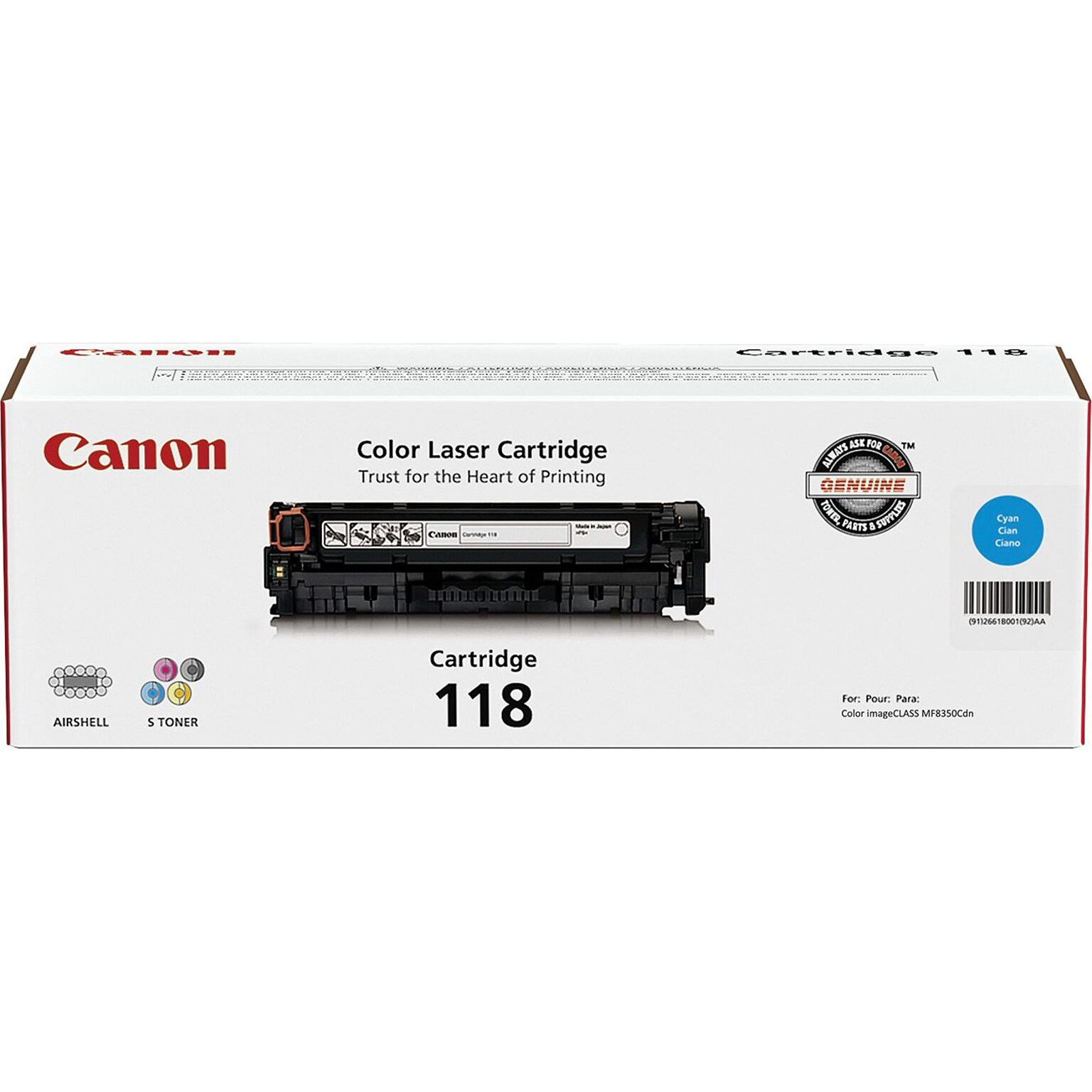 Canon 118 Cyan Standard Yield Toner Cartridge (2661B001AA)