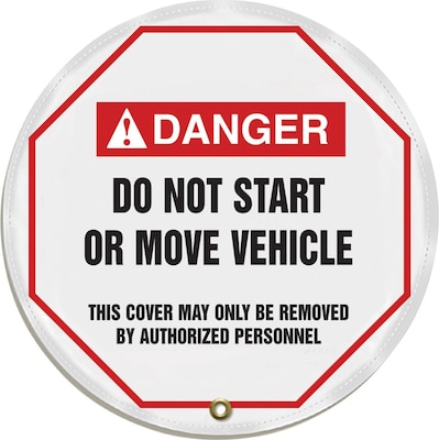 Accuform Signs® 20 Vinyl ANSI Steering Wheel Cover DANGER DO NOT START.., Black/Red On White