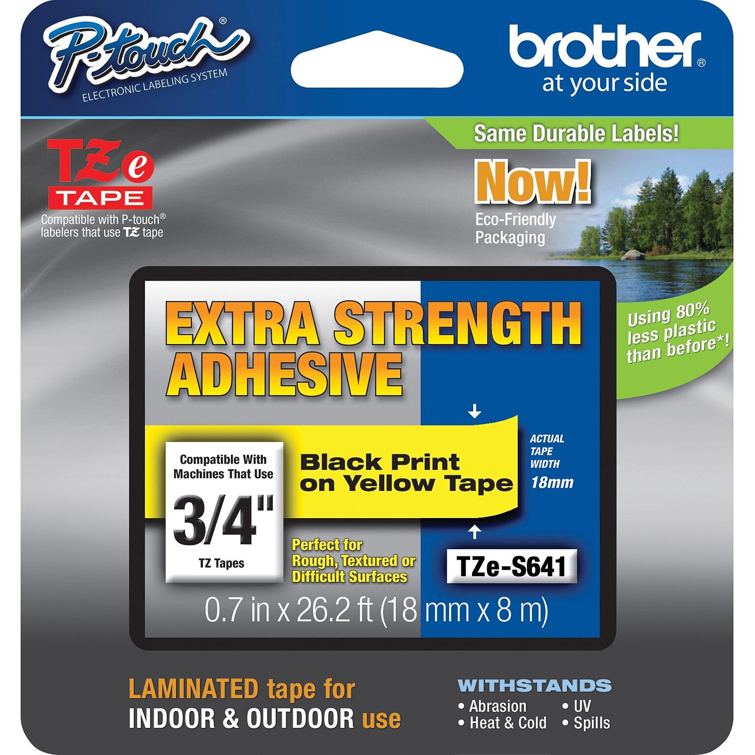 Brother TZE-S641CS Label Maker Tape, 0.7, Black on Yellow