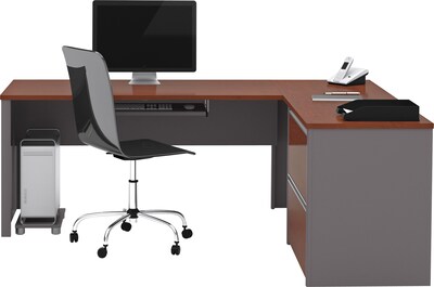 Bestar® Connexion Collection 71W L-Shaped Desk with Oversize Pedestal, Bordeaux and Slate (93862-39)