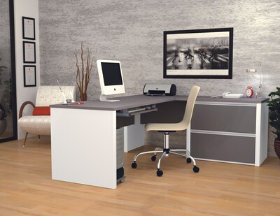 Bestar Connexion Collection 71"W L-Shaped Desk with Oversize Pedestal, Sandstone and Slate (93862-59)
