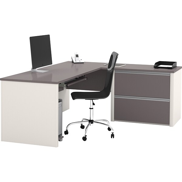 Bestar® Connexion Collection 71W L-Shaped Desk with Oversize Pedestal, Sandstone and Slate (93862-59)