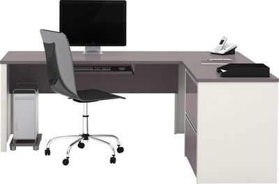 Bestar Connexion Collection 71"W L-Shaped Desk with Oversize Pedestal, Sandstone and Slate (93862-59)