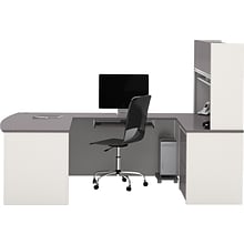 Bestar Connexion Collection 71 U-Shaped Desk with Oversize Pedestal and Hutch, Sandstone/Slate (938