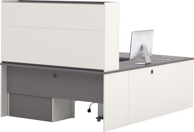 Bestar Connexion Collection 71" U-Shaped Desk with Oversize Pedestal and Hutch, Sandstone/Slate (93863-59)