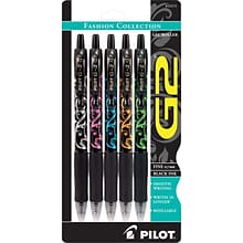 Pilot G2 Fashion Collection Retractable Gel Pens, Fine Point, Black Ink, 5/Pack (31373)