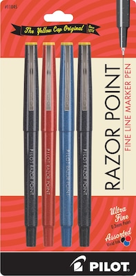Pilot Razor Point Marker Pens, Ultra Fine Point, Assorted, 4/Pack (11045)
