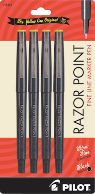 Pilot Razor Point Marker Pens, Ultra Fine Point, Black, 4/Pack (11044)
