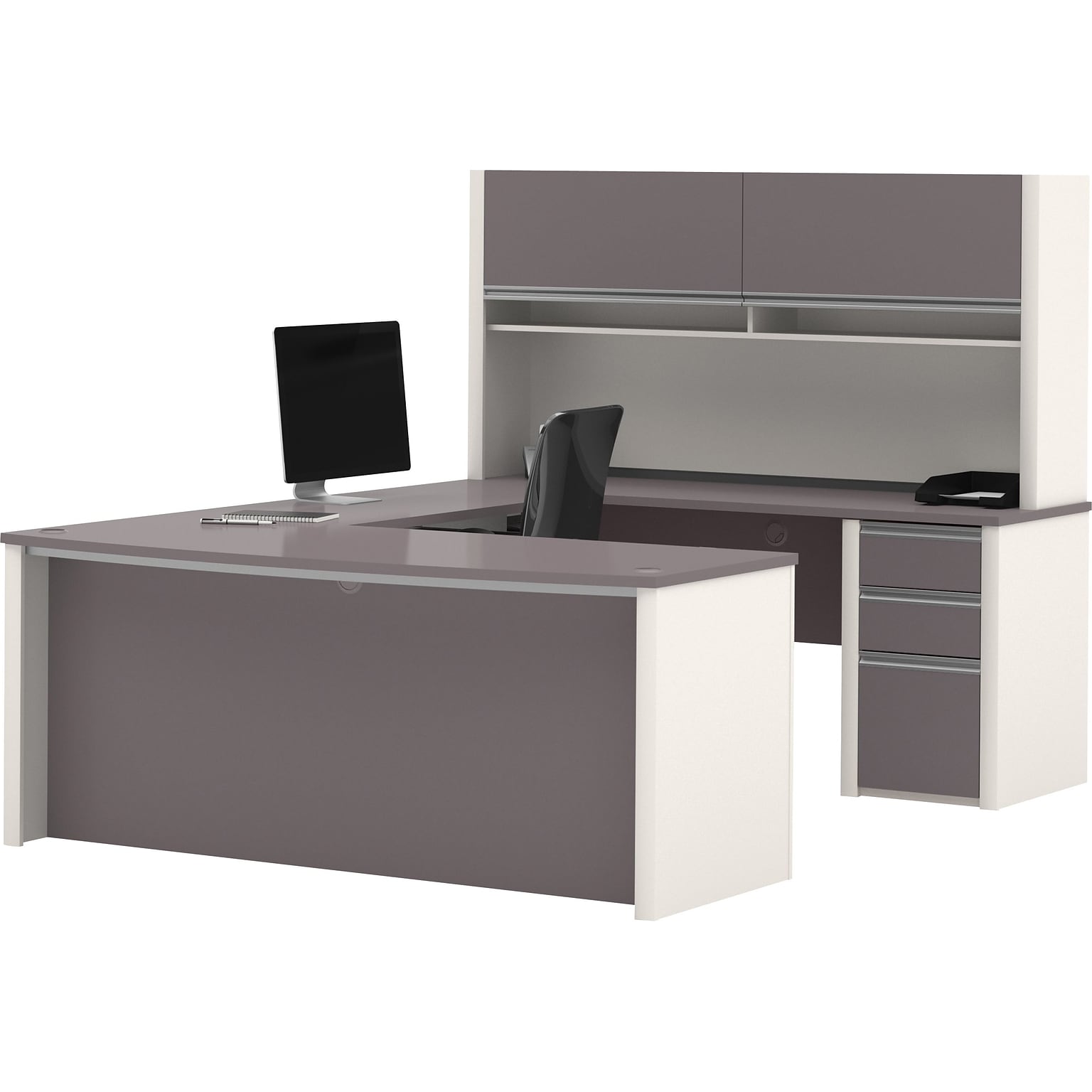 Bestar® Connexion Collection 46W U-Shaped Desk with Pedestal and Hutch, Sandstone and Slate (93879-59)