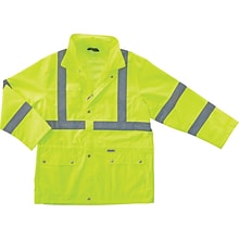 Ergodyne GloWear 8365 High Visibility Rain Jacket, ANSI Class R3, Lime, Large