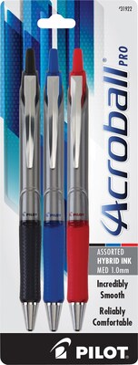 Pilot Acroball Pro Advanced Ink Retractable Ballpoint Pens, Medium Point, Black/Blue/Red Ink, 3/Pack (31922)