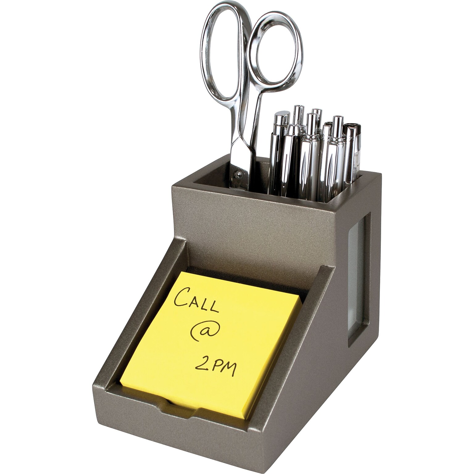 Victor Technology Wood Desk Accessories, Pencil Cup/Note Holder, Classic Silver