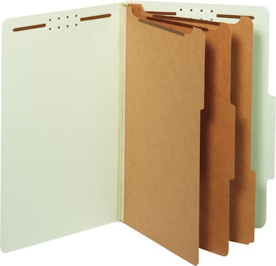 Heavy Duty Classification Folders, Legal, 3 Dividers, Embedded Fastener, Light Green, 10/Box