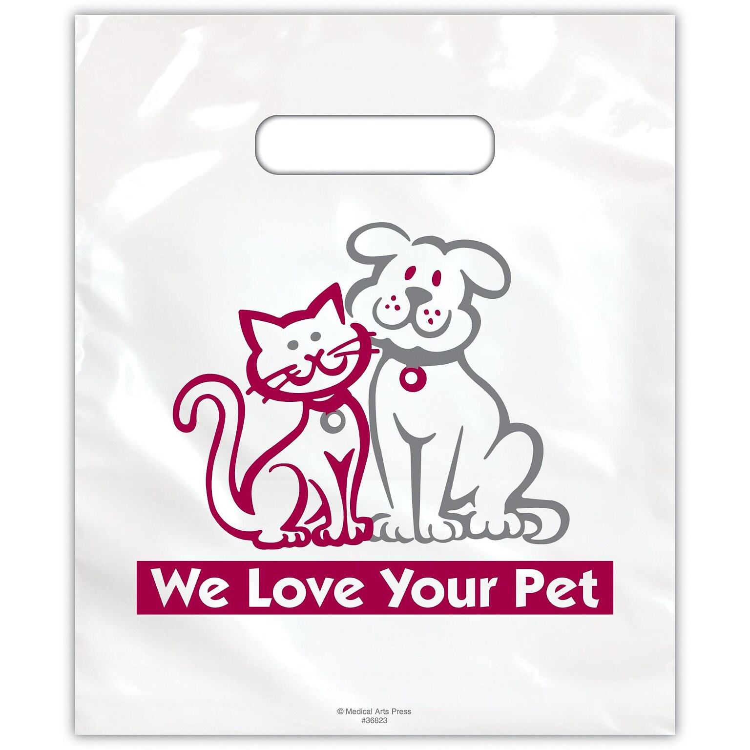 Medical Arts Press® Vet Non-Personalized 2-Color Small Supply Bags; 7-1/2x9, Cat/Dog, We Love Your Pet, 100 Bags, (36823)
