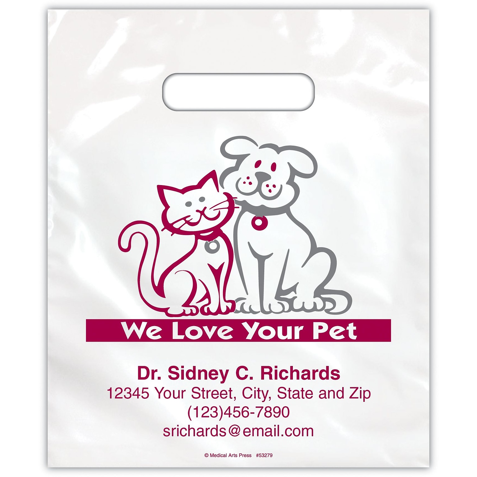 Medical Arts Press® Veterinary Personalized Small 2-Color Supply Bags; 7-1/2x9, Cat/Dog, We Love Your Pet, 100 Bags, (53279)