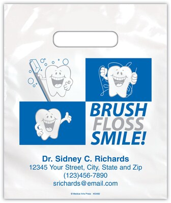 Medical Arts Press® Dental Personalized 2-Color Supply Bags; 7-1/2x9, Brush/Floss/Smile!, 100 Bags,