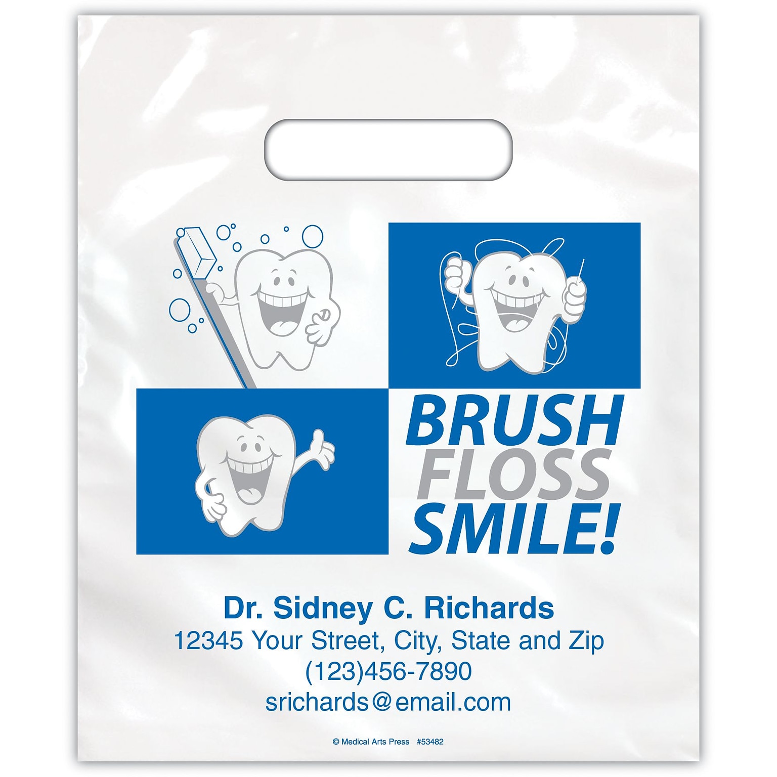 Medical Arts Press® Dental Personalized 2-Color Supply Bags; 7-1/2x9, Brush/Floss/Smile!, 100 Bags, (53482)