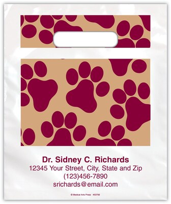Medical Arts Press® Veterinary Personalized Small 2-Color Supply Bags; Paw Prints