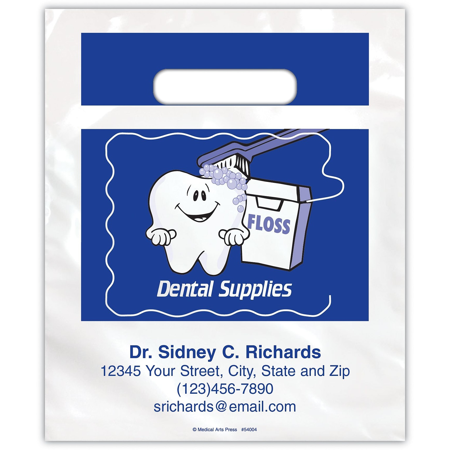 Medical Arts Press® Dental Personalized Small 2-Color Supply Bags; 7-1/2x9, Happy Tooth, Dental Supplies, 100 Bags, (54004)