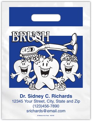 Medical Arts Press® Dental Personalized Large 2-Color Supply Bags; 9 x 13, Brush, 100 Bags, (53160)